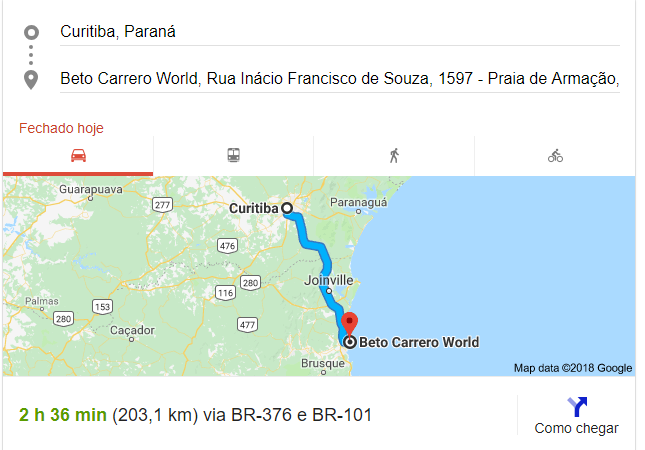 Distância entre Curitiba e Beto Carrero