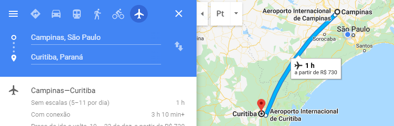 Voo de Campinas para Curitiba