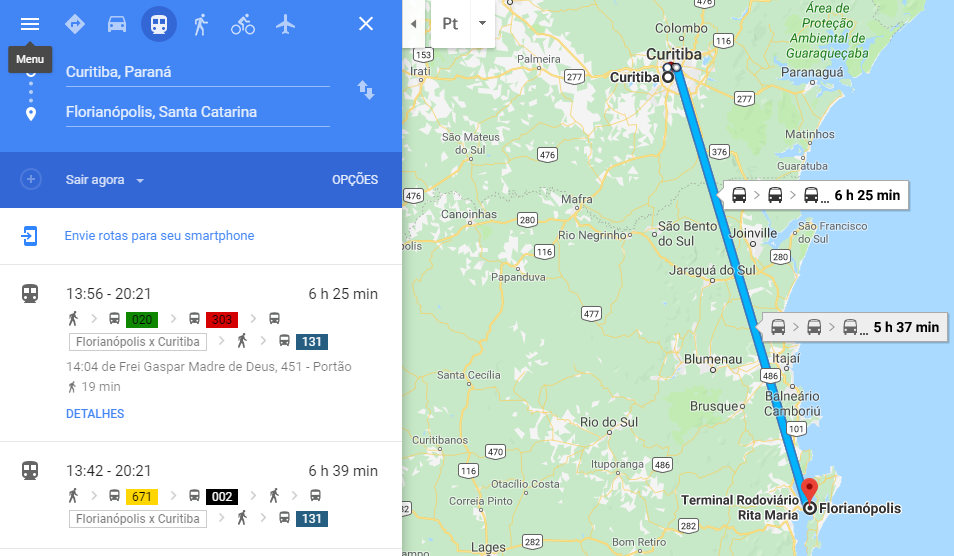 Ônibus Curitiba a Florianópolis
